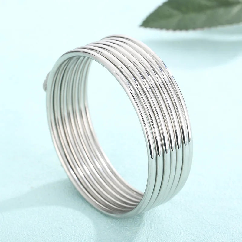 New Women Bangles For Women Indian Gold Silver Color Stainless Steel Multiple Layer Round Women Bracelet Wedding Jewelry Gifts