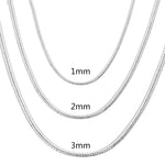 925 Sterling Silver 1MM/2MM/3MM 40-75cm solid Snake Chain Necklace For Men Women Fashion Jewelry for pendant free shipping