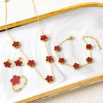 New Luxury Stainless Steel Five Leaf Flower Bracelet Necklace Earrings Ring Jewelry Set Classic for Woman Party Fashion Jewelry