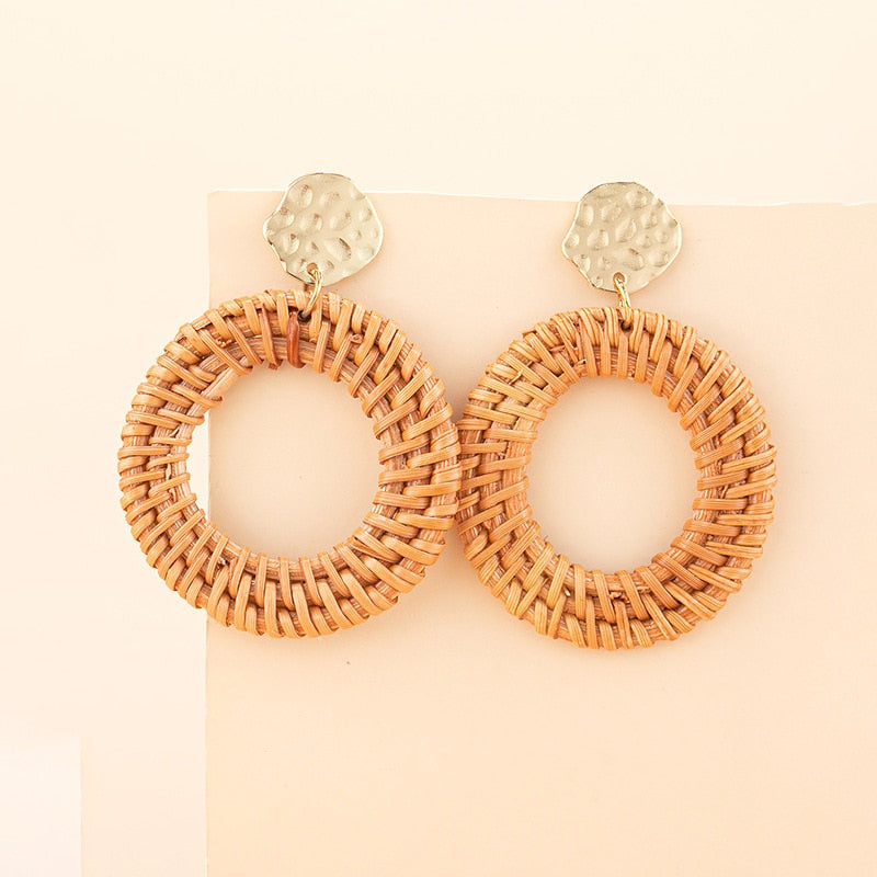 Rattan Raffia Tassel Pendant Earrings