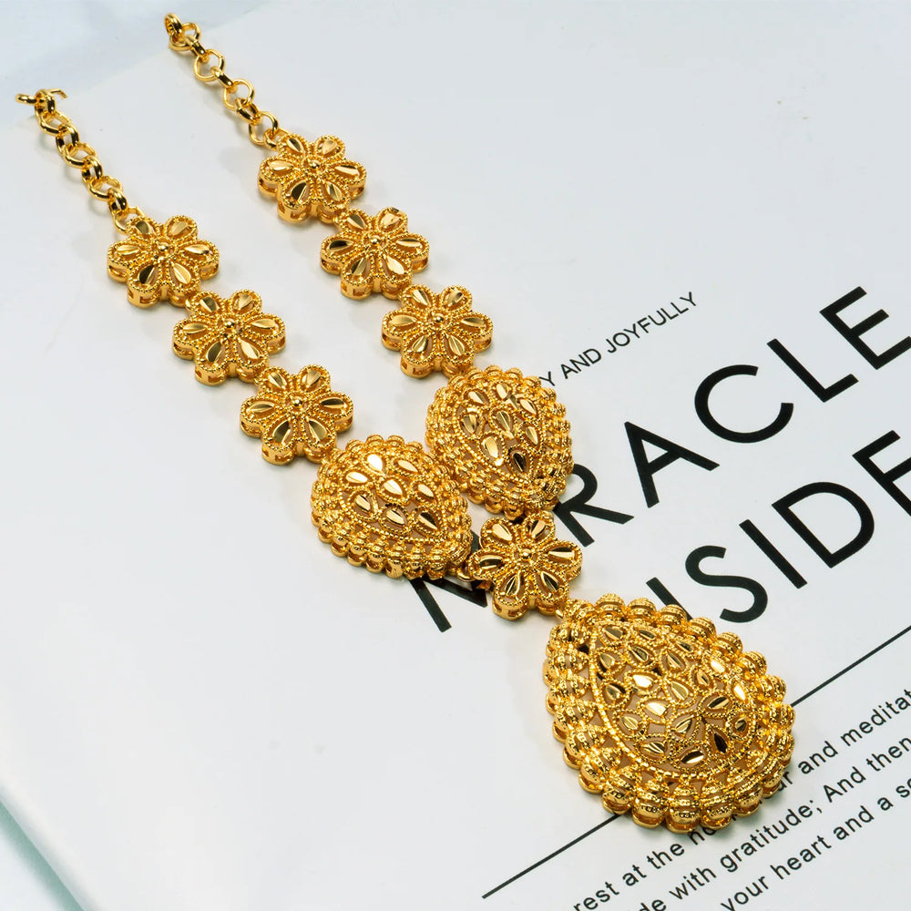 24K Gold Necklace and AU999 Gold Earrings Two-Piece Set, Elegant Water Drop Shape Wedding Jewelry for Women
