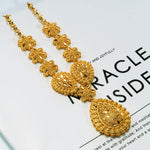 24K Gold Necklace and AU999 Gold Earrings Two-Piece Set, Elegant Water Drop Shape Wedding Jewelry for Women