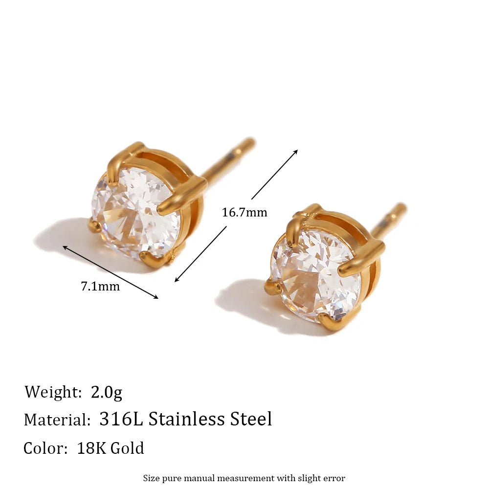 Zircon Chain Splicing Paper Clip Bracelet 18K Gold Plated Women's Earrings 316L Stainless Steel Accessories