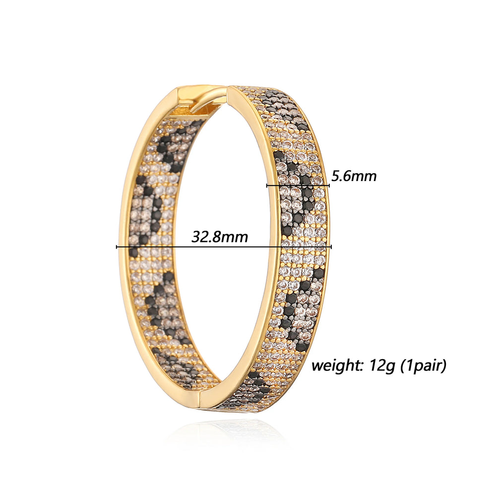 Leopard Print hoop Earrings rings necklace Fashion black white Cubic Zirconia women Geometric Jewelry set