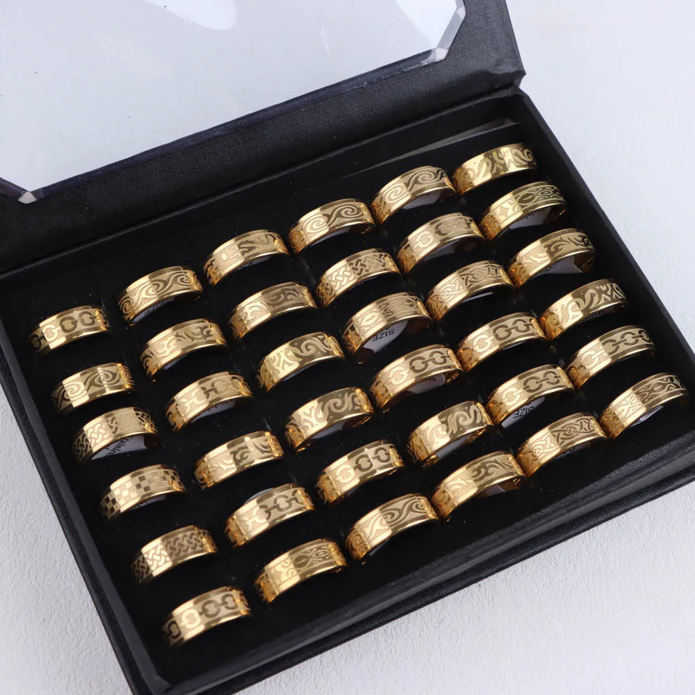 This lot consists of 10 pieces of wholesale fashion stainless steel rings suitable for both men and women. These rings are simple yet beautiful, making them trendy and perfect for punk jewelry enthusiasts. They also make great vintage birthday party gifts.