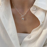 Simple Silver Color Love Heart Pendant Necklace INS Clavicle Chain Necklace For Women Fashion Party Jewelry Accessories