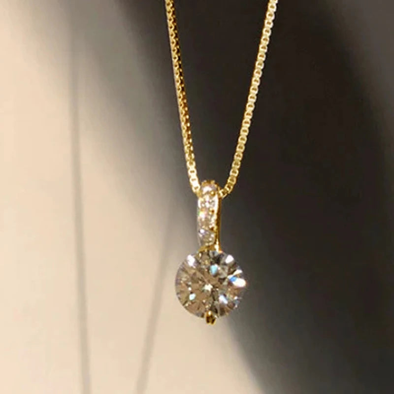 Round Cubic Zirconia Pendant Necklace for Women Box Chain Temperament Elegant Lady's Accessories Fashion Jewelry Gift