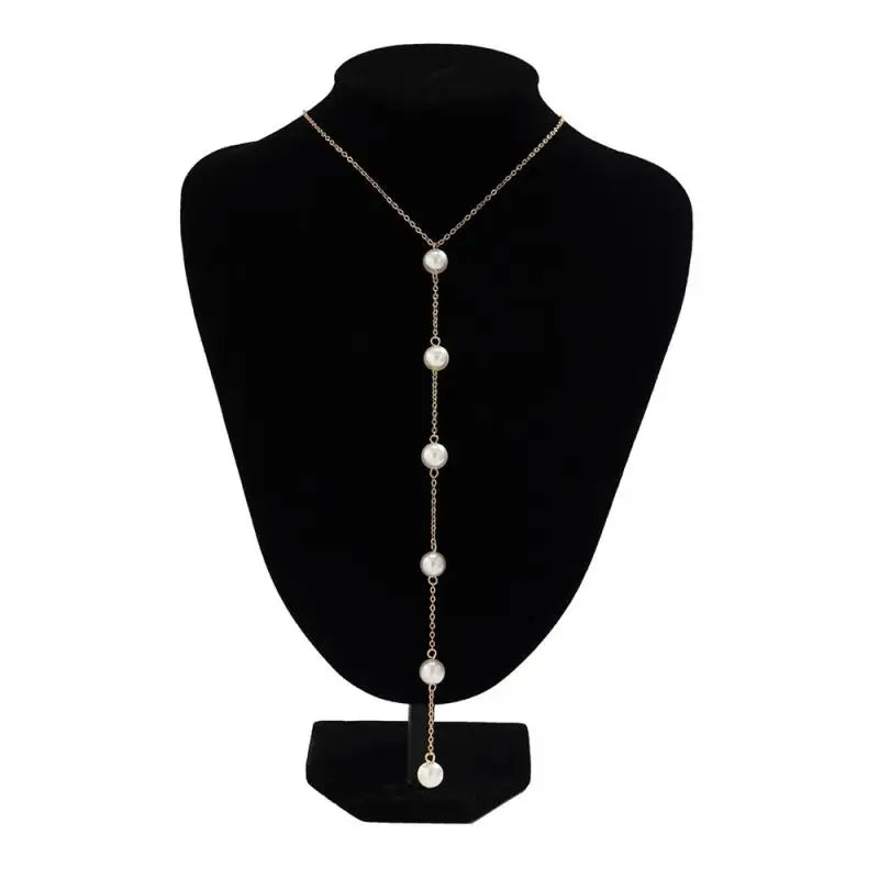 Gothic Simple Imitation Pearl Chest Long Chain Necklace for Women Wed Bridal Kpop Bead Choker Neck Jewelry