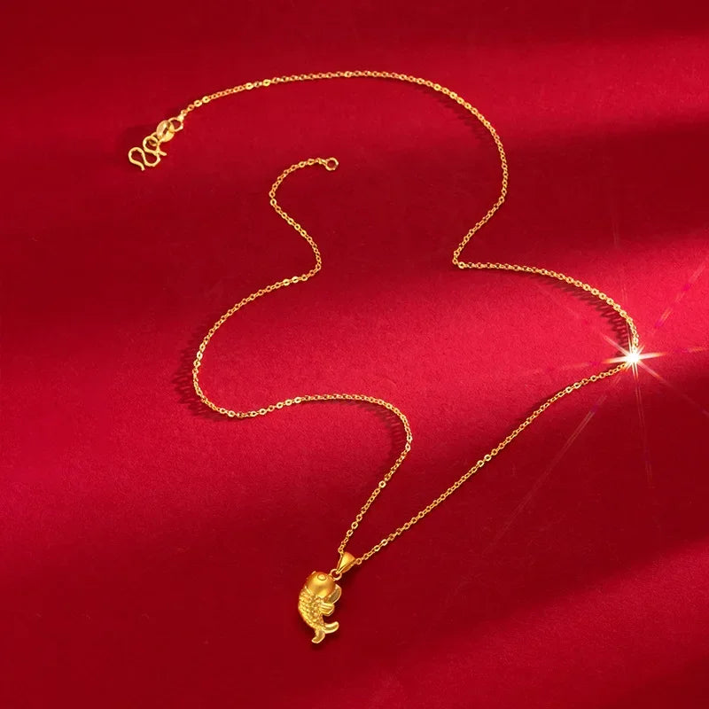 AU750 gold necklace koi 18K pendant clavicle simple temperament clavicle necklace women 45cm
