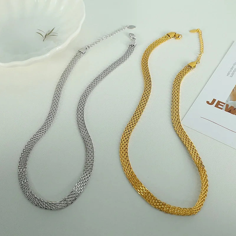 316L Stainless Steel Charm Woven Mesh Necklace Bracelet Set Set for Girl Women New IP Gold Plated Kpop Gift