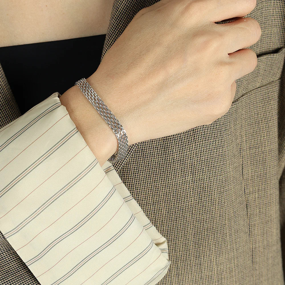 316L Stainless Steel Charm Woven Mesh Necklace Bracelet Set Set for Girl Women New IP Gold Plated Kpop Gift