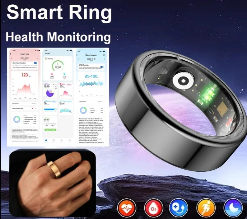 New Smart Ring Men Women Heart Rate Blood Oxygen Sleep Health Monitor Fitness IP68 Waterproof Sport Activity Tracker Finger Ring