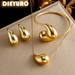 316L Stainless Steel Golden Droplet Shape Necklace Bracelet Earrings Suit Women 2024 New Trend Non-fading Jewelry Set