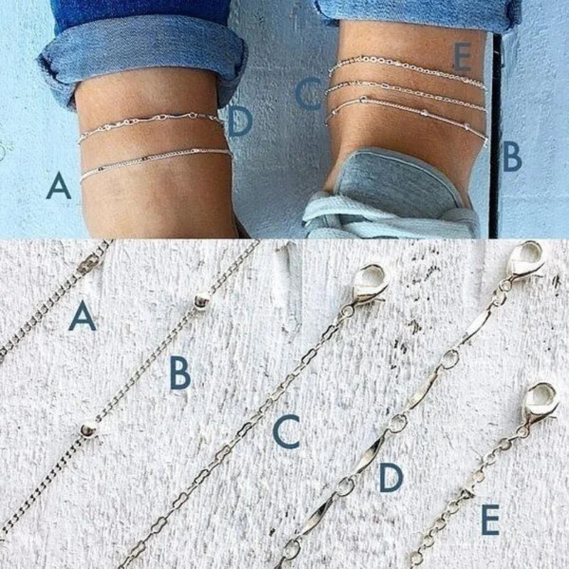 Complete your beach ensemble with this set of ankle bracelets, offering 5 pieces with a chic multi-layer bead chain design for a fashionable look.