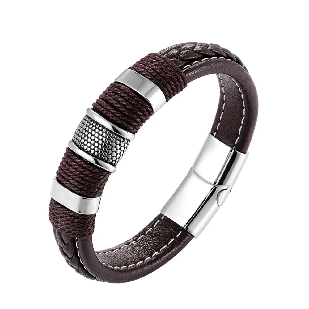 A range of exquisite luxury accessories with this high-quality men's fashion gift. Crafted from genuine black leather, these bracelets offer a unique combination of style and versatility. Perfect for those who appreciate a touch of wild handsomeness, these DIY bracelets make for a truly remarkable gift.