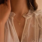 S925 Sterling Silver  Gold Cross Zircon Pendant Necklaces For Women Girls Necklace Chains Jewelry Gifts Collares подвеска