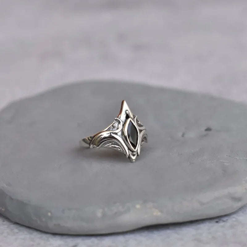 Fashion Punk Jewelry God's Eye Black Gem Ring Women's Vintage Bohemian Ring Y2K Fashion Women's Wedding Party Holiday Gift