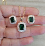 Bridal Exquisite Emerald Green Geometric Earring And Necklace Set