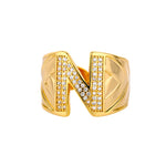 Chunky Wide Zircon Initial Letter Rings For Women Stainless Steel Opening Finger Ring Hip Hop Minimalist Jewelry Gift Femme