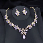 Exquisite 2 pcs set Flower Pink AB crystal bridal wedding jewelry sets for women dangle earrings and necklace sets Blue Green