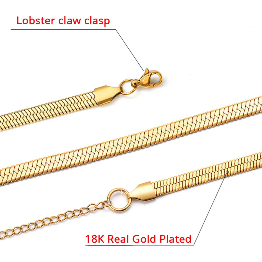 Punk Clavicle Flat Blade Snake Link Choker Necklace Gold Silver Color Stainless Steel Neck Chains For Women Jewelry Chocker 2024