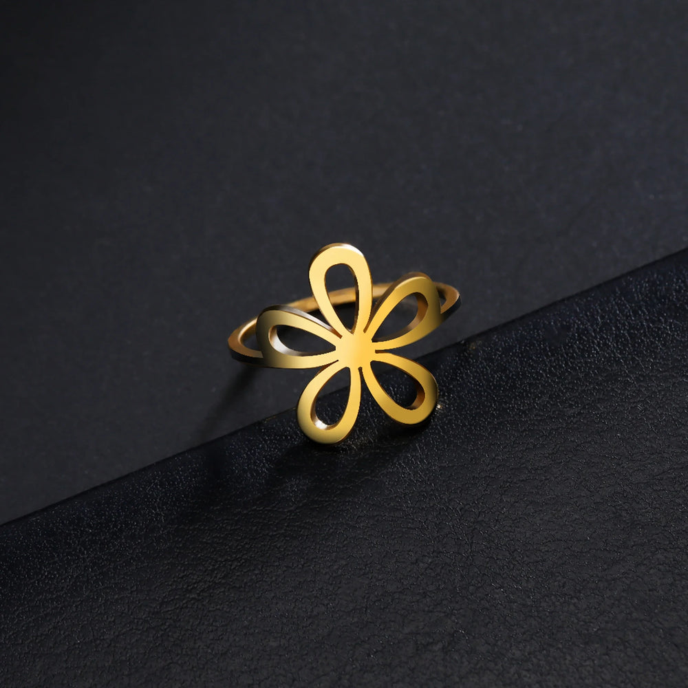 Flower Ring Stainless Steel Gold Color Finger Rings Women Girls Aesthetic Bohemian Jewelry Birthday Gift Wholesale