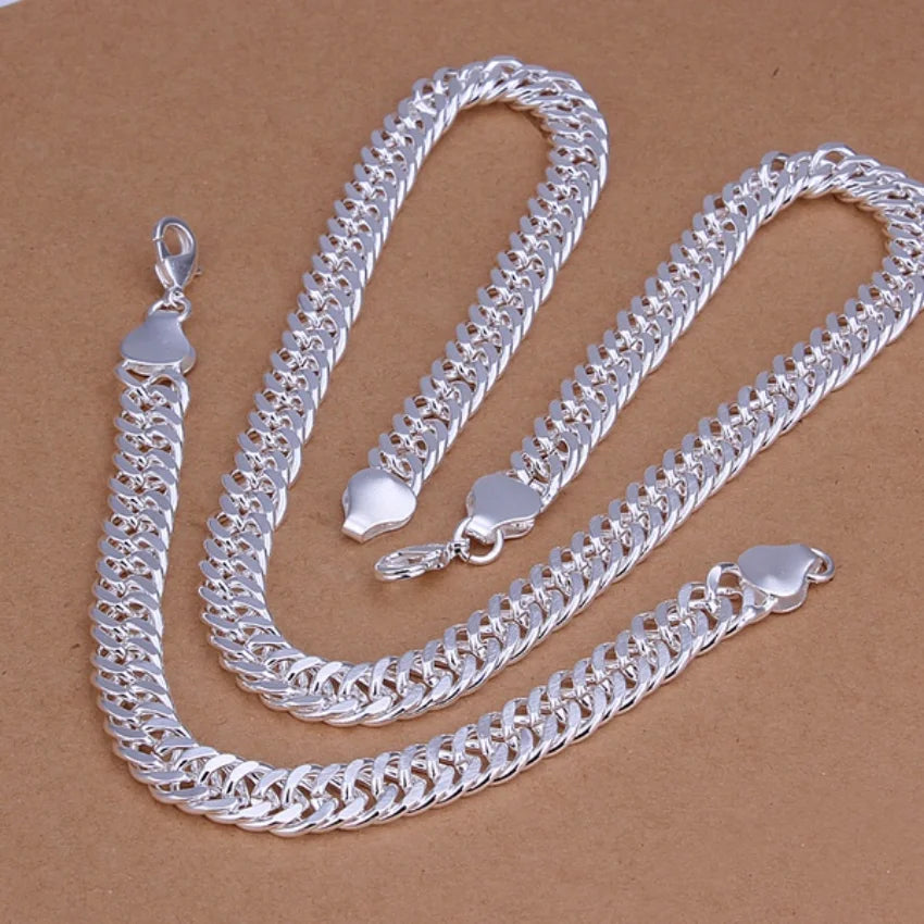 925 Sterling Silver 10MM chain necklace bracelet high-quality Mens women fashion jewelry Set wedding noble