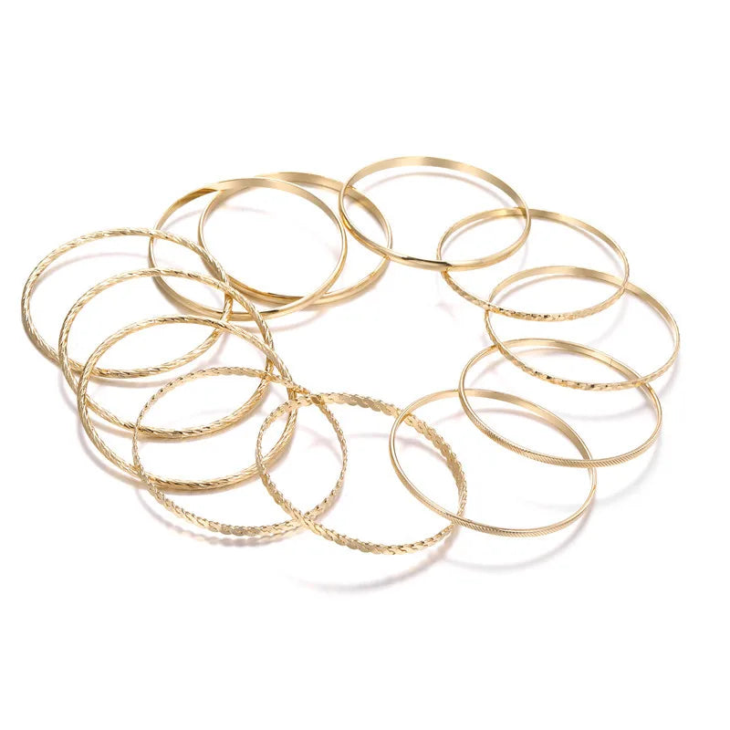 12 pcs Punk Curb Cuban Chain Bracelets Set for Women Miami Boho Thick Gold Color Charm Bracelets Bangles Fashion Jewelry