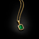 316L Stainless Steel Gold Plated Emerald Zirconia Geometric Square Pendant Necklace For Women Girls Temperament Jewelry