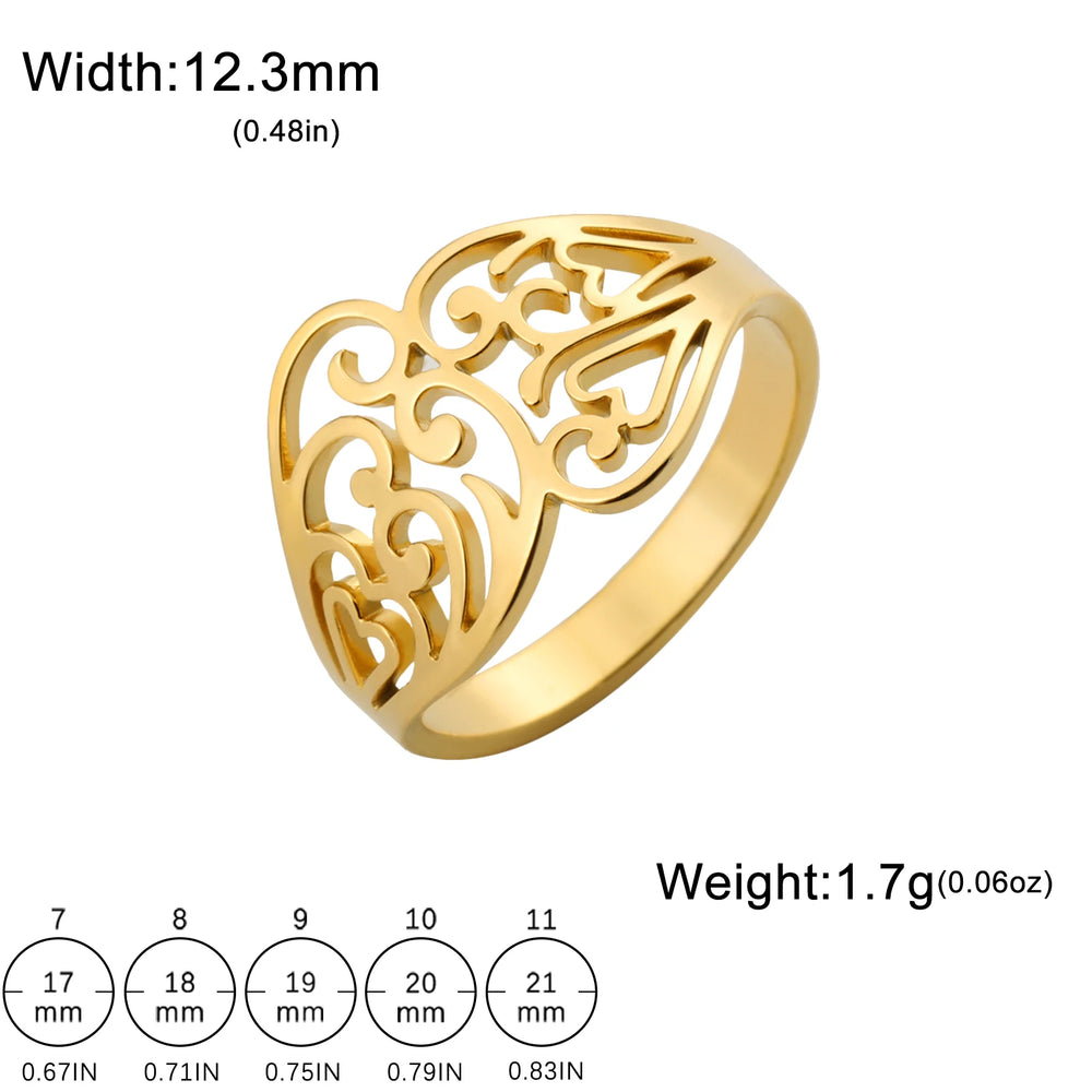Filigree Ring Stainless Steel Gold Color Elegant Finger Rings Women Bohemian Jewelry Wedding Band Gift Wholesale