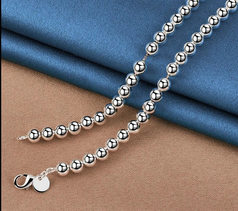 24K Gold Necklaces 925 Sterling Silver Smooth 6MM Beads Necklace For Women Men Fashion Wedding Engagement Party Jewelry