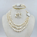 Natural White 9mm Baroque pearl necklace/earrings/bracelet set. Fashion Classic Women's Wedding Jewelry