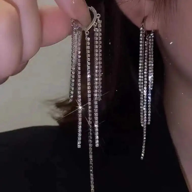 New Fashion White Square Rhinestone Zircon Double Pendant Gold Color Earrings for Women Unique Design Girls Trend Jewelry Gift