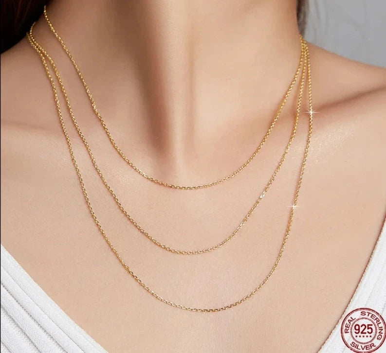 925 Sterling Silver Plated Gold Simple Basic Clasp Chain Necklace For Women Wedding Party Fine Fashion Jewelry Gift Making