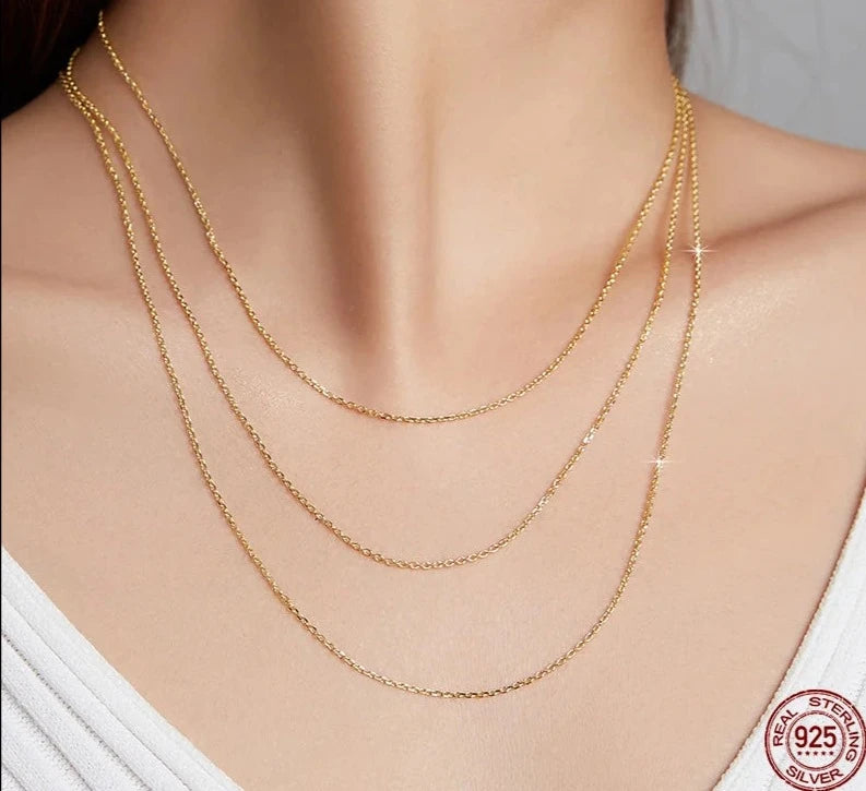 925 Sterling Silver Plated Gold Simple Basic Clasp Chain Necklace For Women Wedding Party Fine Fashion Jewelry Gift Making