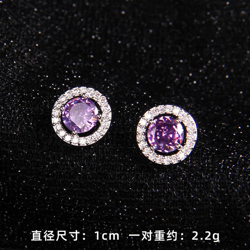 High Grade Round Zircon Jewelry Set Trendy Popular Stainless Steel Pendant Necklace Stud Earrings Party Gifts For Women Girls
