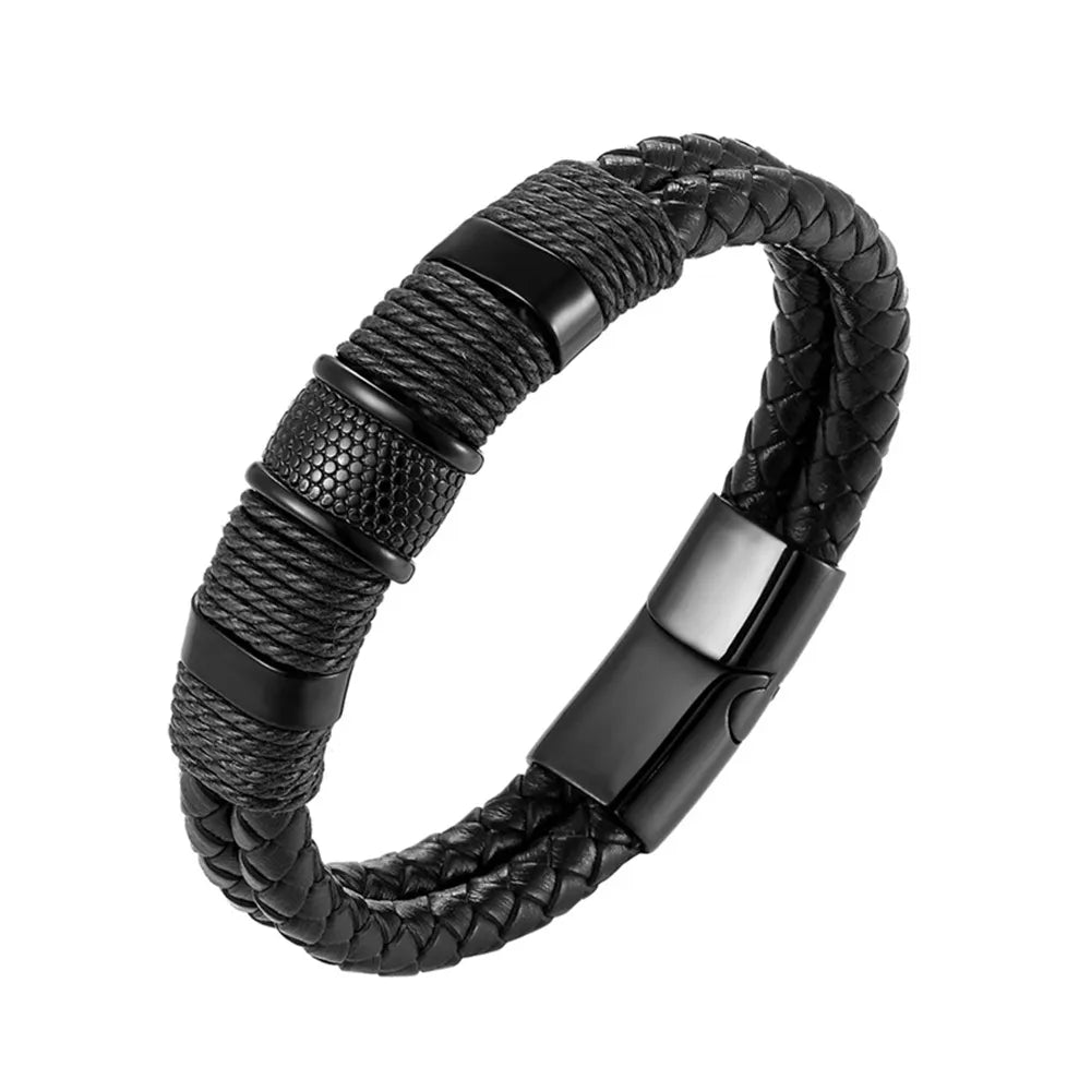 A range of exquisite luxury accessories with this high-quality men's fashion gift. Crafted from genuine black leather, these bracelets offer a unique combination of style and versatility. Perfect for those who appreciate a touch of wild handsomeness, these DIY bracelets make for a truly remarkable gift.