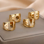 Chunky Wide Zircon Initial Letter Rings For Women Stainless Steel Opening Finger Ring Hip Hop Minimalist Jewelry Gift Femme