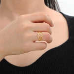Filigree Ring Stainless Steel Gold Color Elegant Finger Rings Women Bohemian Jewelry Wedding Band Gift Wholesale