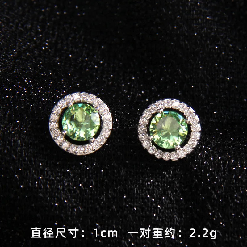 High Grade Round Zircon Jewelry Set Trendy Popular Stainless Steel Pendant Necklace Stud Earrings Party Gifts For Women Girls