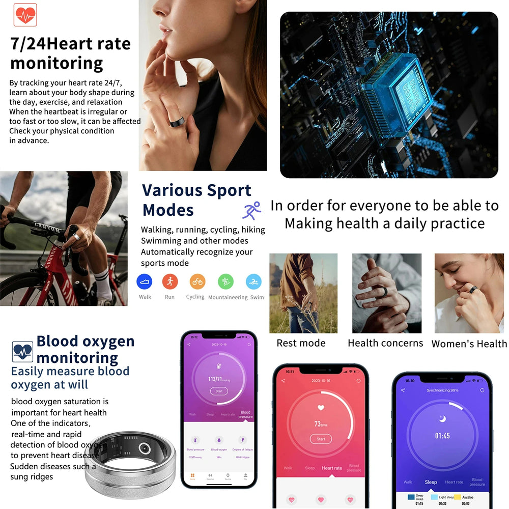 Smart Ring Bracelet Heart Rate Monitoring Waterproof Blood Oxygen Sleep Sport Health Tracker Finger Digital Ring For Android IOS