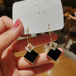 New Fashion White Square Rhinestone Zircon Double Pendant Gold Color Earrings for Women Unique Design Girls Trend Jewelry Gift