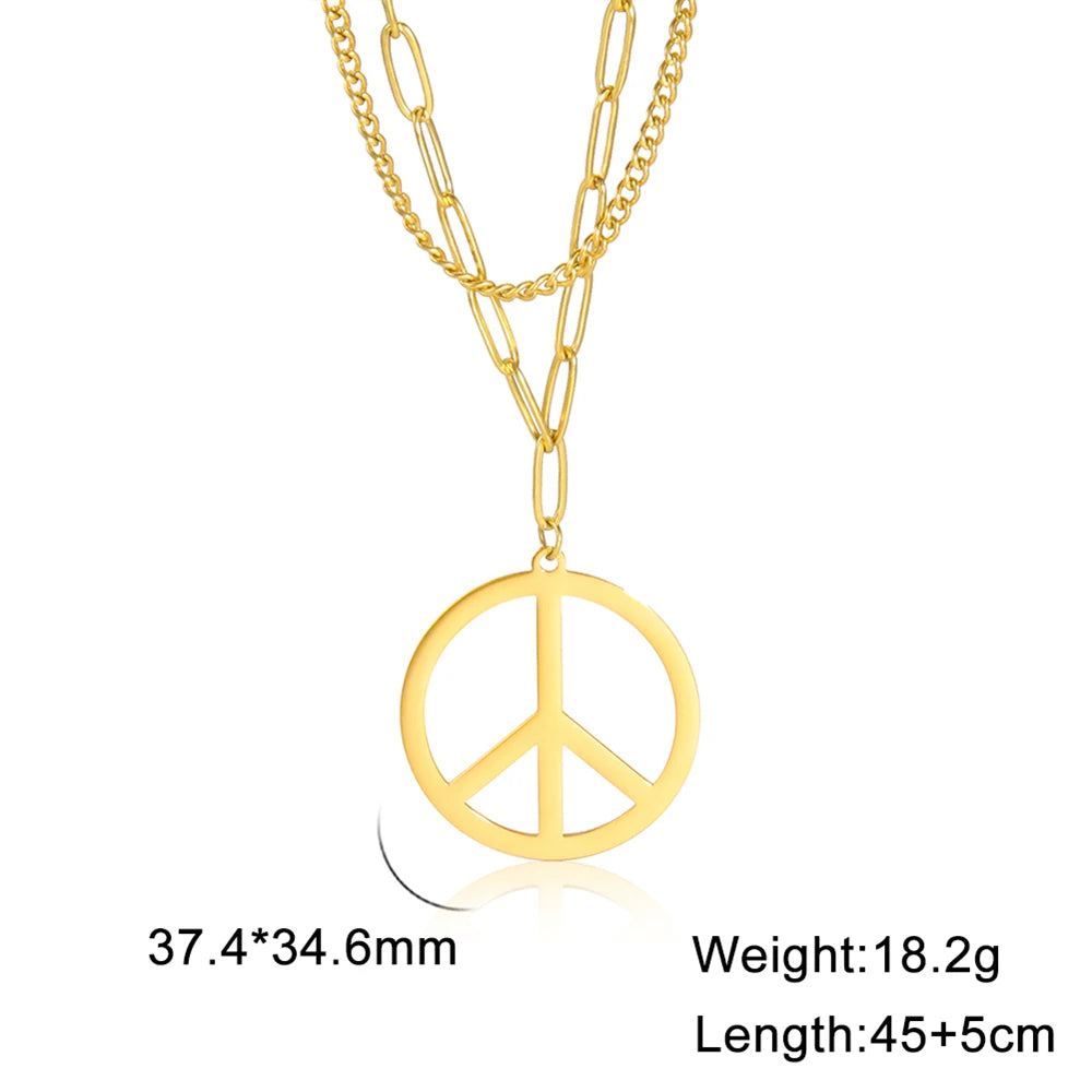 Cazador Stainless Steel 2025 Peace Sign Pendant Necklace for Men Gold Color Double Chain Necklace Jewelry Lover Gift Wholesale