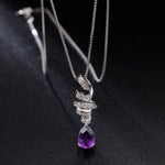 Ribbon Swirl Necklace 6x8mm Pear Shape Natural Amethyst Gemstone Necklace in 925 Stering SIlver Gift For Her