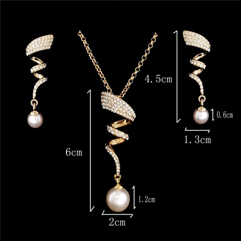 Gold Color Simulated Pearl Jewelry Set