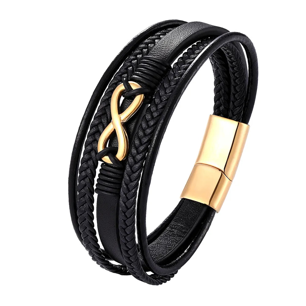 A range of exquisite luxury accessories with this high-quality men's fashion gift. Crafted from genuine black leather, these bracelets offer a unique combination of style and versatility. Perfect for those who appreciate a touch of wild handsomeness, these DIY bracelets make for a truly remarkable gift.