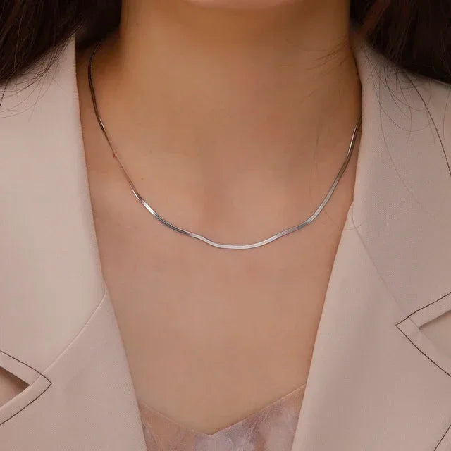 Gold Color Snake Chain Necklace for Women Men Stainless Steel Jewelry 2025 Trend Herringbone Chains Birthday Couple Gift
