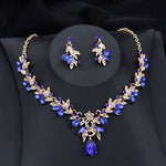 Exquisite 2 pcs set Flower Pink AB crystal bridal wedding jewelry sets for women dangle earrings and necklace sets Blue Green