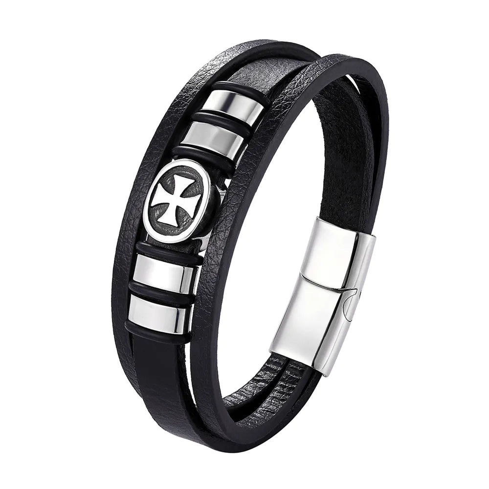 A range of exquisite luxury accessories with this high-quality men's fashion gift. Crafted from genuine black leather, these bracelets offer a unique combination of style and versatility. Perfect for those who appreciate a touch of wild handsomeness, these DIY bracelets make for a truly remarkable gift.