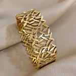 316L Stainless Steel Leaves Wide Chunky Bangles Bracelets for Women Unique Design Wrist Bracelet Waterproof Jewelry